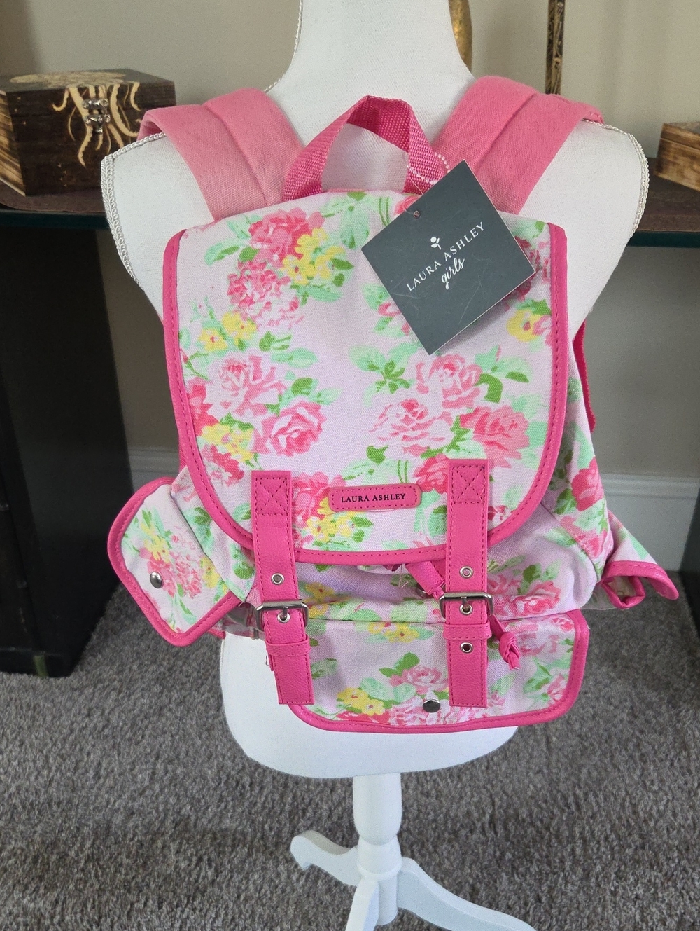 NWT Laura Ashley Girls Pink Floral Kids Backpack